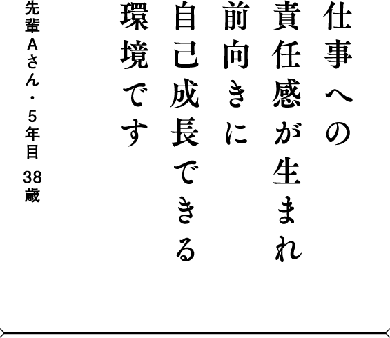 仕事への責任感が生まれ前向きに自己成長できる環境です